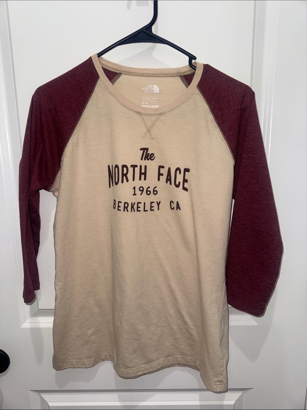 The North Face Beige Body with Maroon Raglan Long Sleeve Women’s Tee